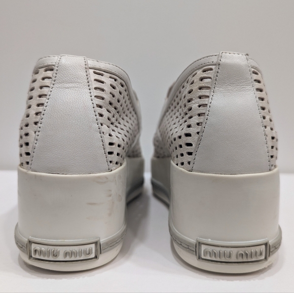 Miu Miu Perforated Leather Platform Slip Ons - Picture 5 of 7